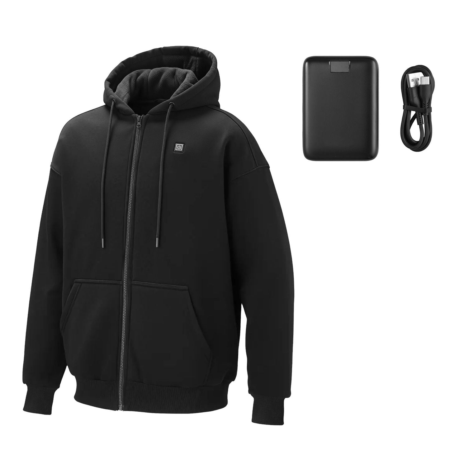 Heated Jacket Hoodie for Men Women, Heated Sweatshirt Unisex Full-Zip with 7.4V 16000mAh Power Bank Pack, 5 Heating Zones, 3 Temp Levels, 4-8H Warmth, for Winter Outdoor Camping, Black, XL Size New Era Fashion LLc