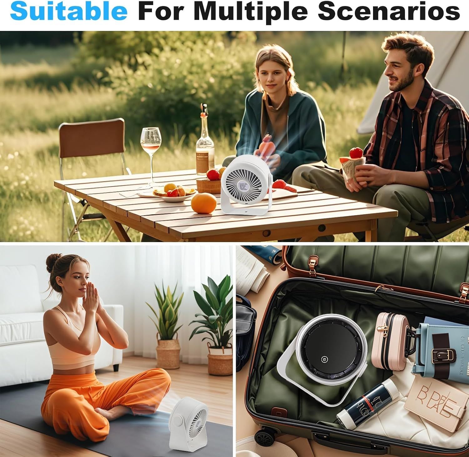 Small Desk Fan 5000mAh Rechargeable Battery Powered -Retro Low Noise Quiet Portable Gentle Blowing with LED Night Light Office Bedroom Table Top Wall Hanging Kitchen Camping Dorm 5-Speed 360° Rotation New Era Fashion LLc