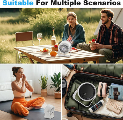 Small Desk Fan 5000mAh Rechargeable Battery Powered -Retro Low Noise Quiet Portable Gentle Blowing with LED Night Light Office Bedroom Table Top Wall Hanging Kitchen Camping Dorm 5-Speed 360° Rotation New Era Fashion LLc