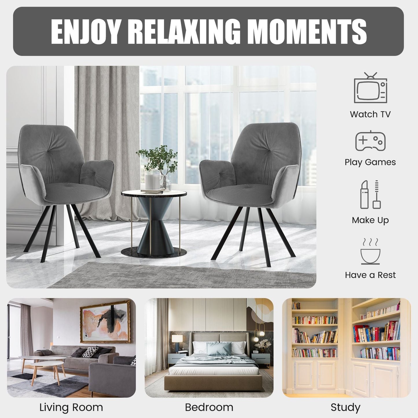 Set of 2 Swivel Accent Arm Chairs with Metal Legs and Wide Back New Era Fashion LLc