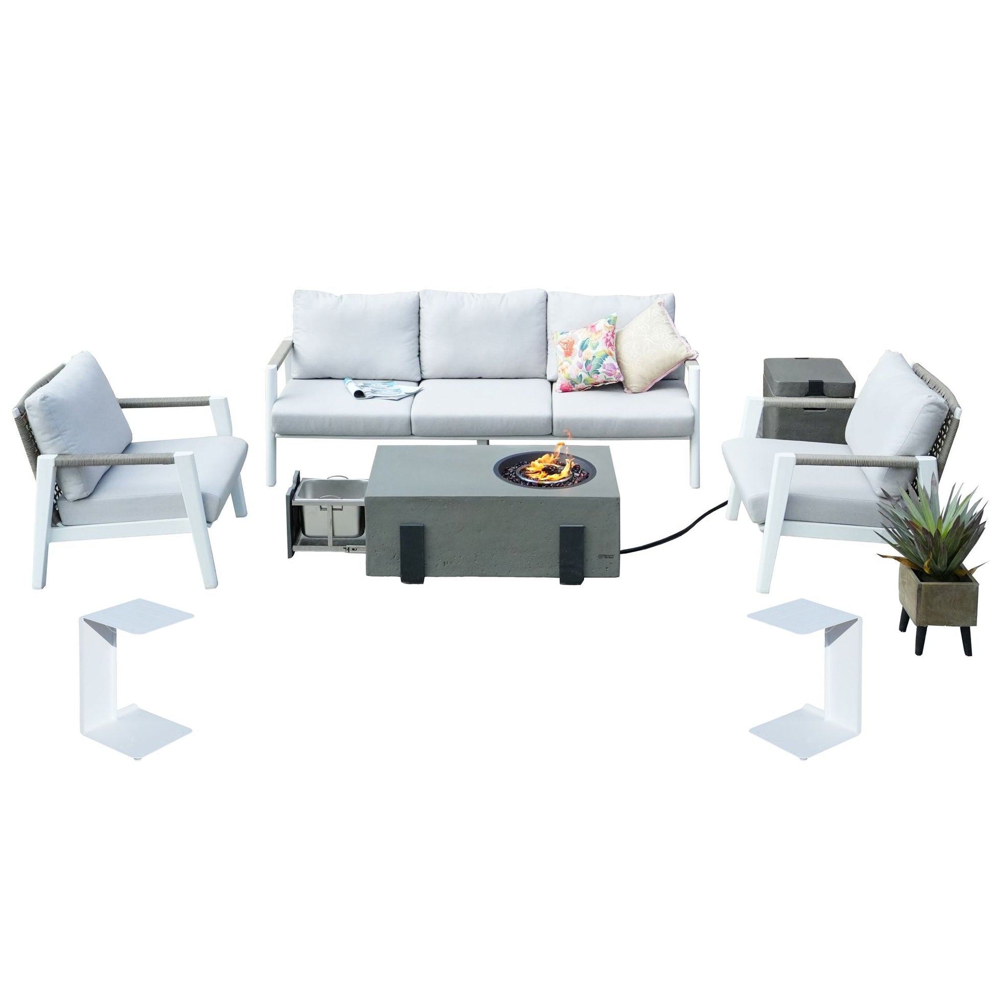 7-Piece Patio Aluminum Sofa Set with Rectangular Firepit Table & Side Table New Era Fashion LLc