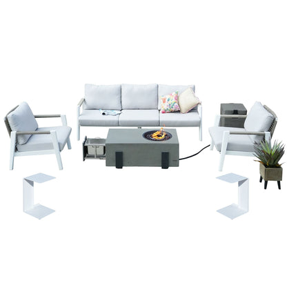 7-Piece Patio Aluminum Sofa Set with Rectangular Firepit Table & Side Table New Era Fashion LLc