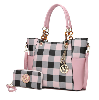 MKF Collection Bonita Checker Tote Handbag & Wallet Set Women by Mia K New Era Fashion LLc