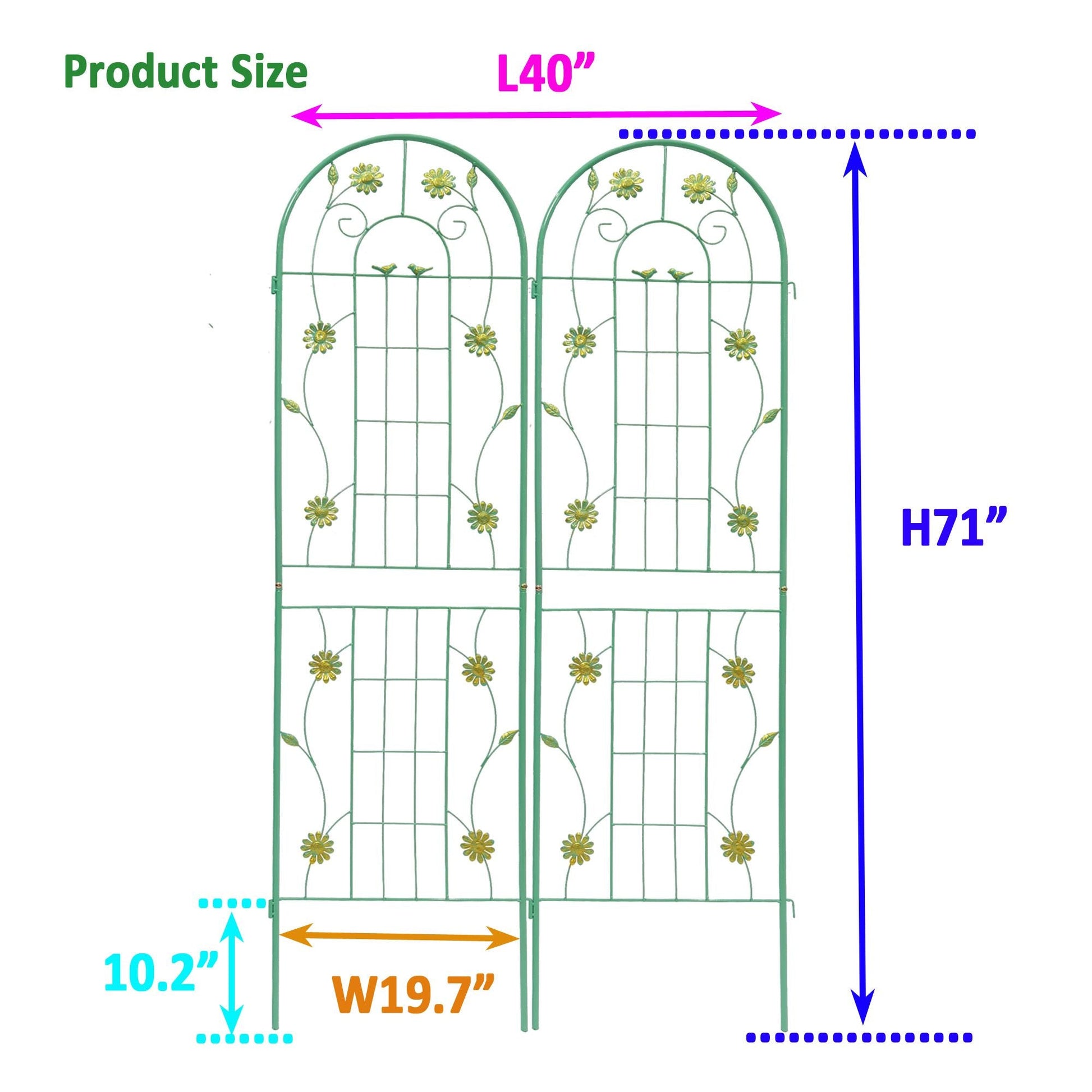 2 Pack 71" x 19.7" Metal Garden Trellis Rustproof Trellis for Climbing Plants Outdoor Flower Support Wrought Iron Ivy Vine Cucumbers Decorative(Green) New Era Fashion LLc