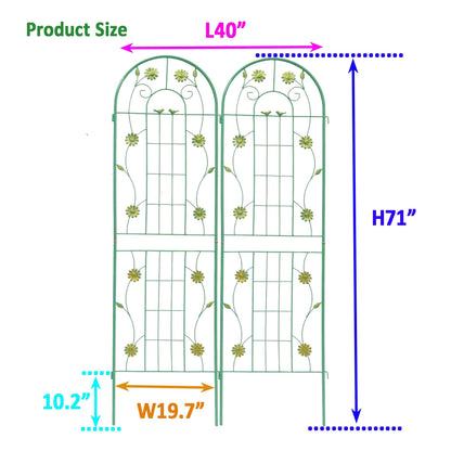 2 Pack 71" x 19.7" Metal Garden Trellis Rustproof Trellis for Climbing Plants Outdoor Flower Support Wrought Iron Ivy Vine Cucumbers Decorative(Green) New Era Fashion LLc