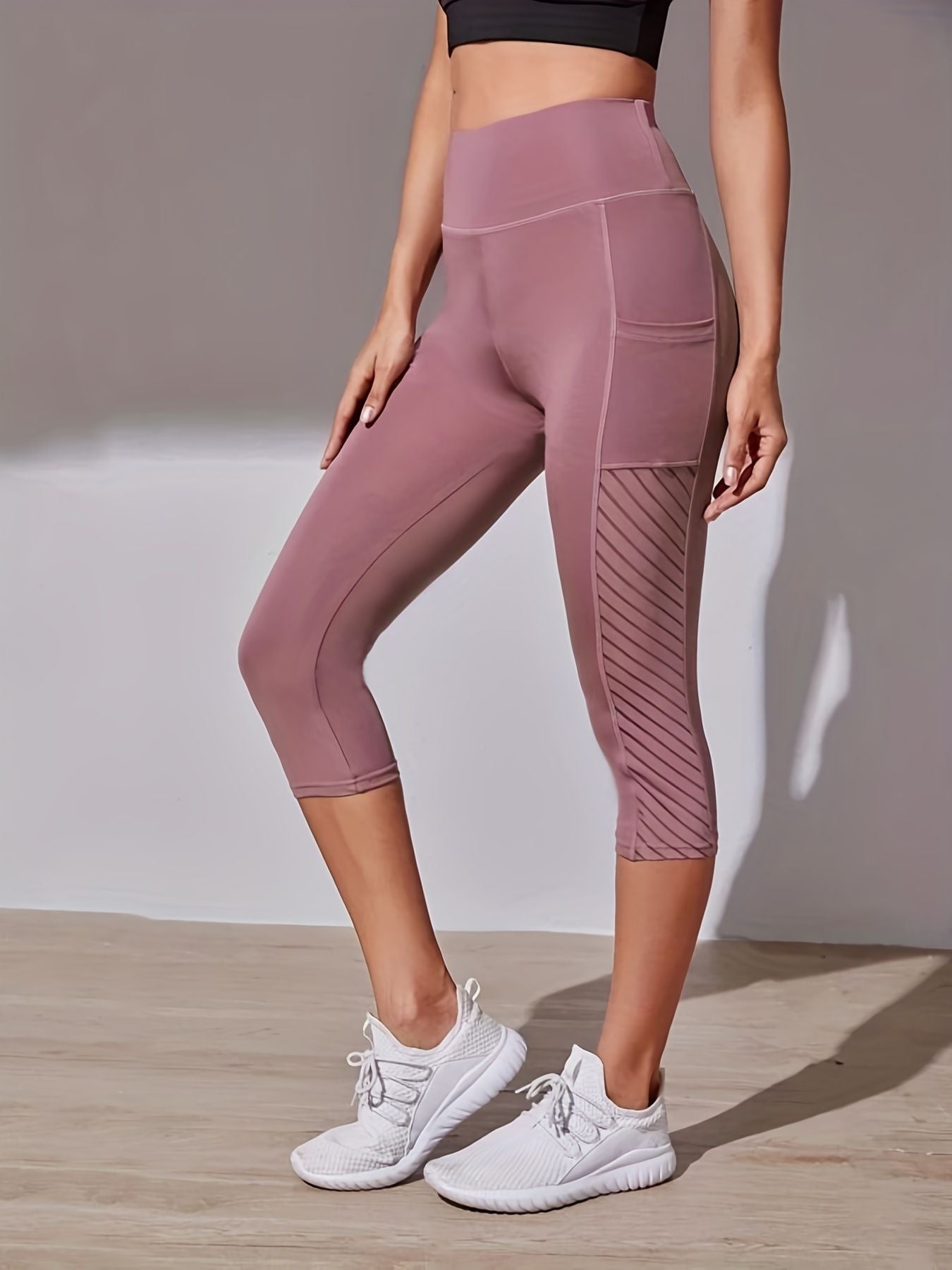 High Waist Yoga Capri Pants, Tummy Control Sports Legging Capri For Women With Out Pockets And Mesh Design New Era Fashion LLc