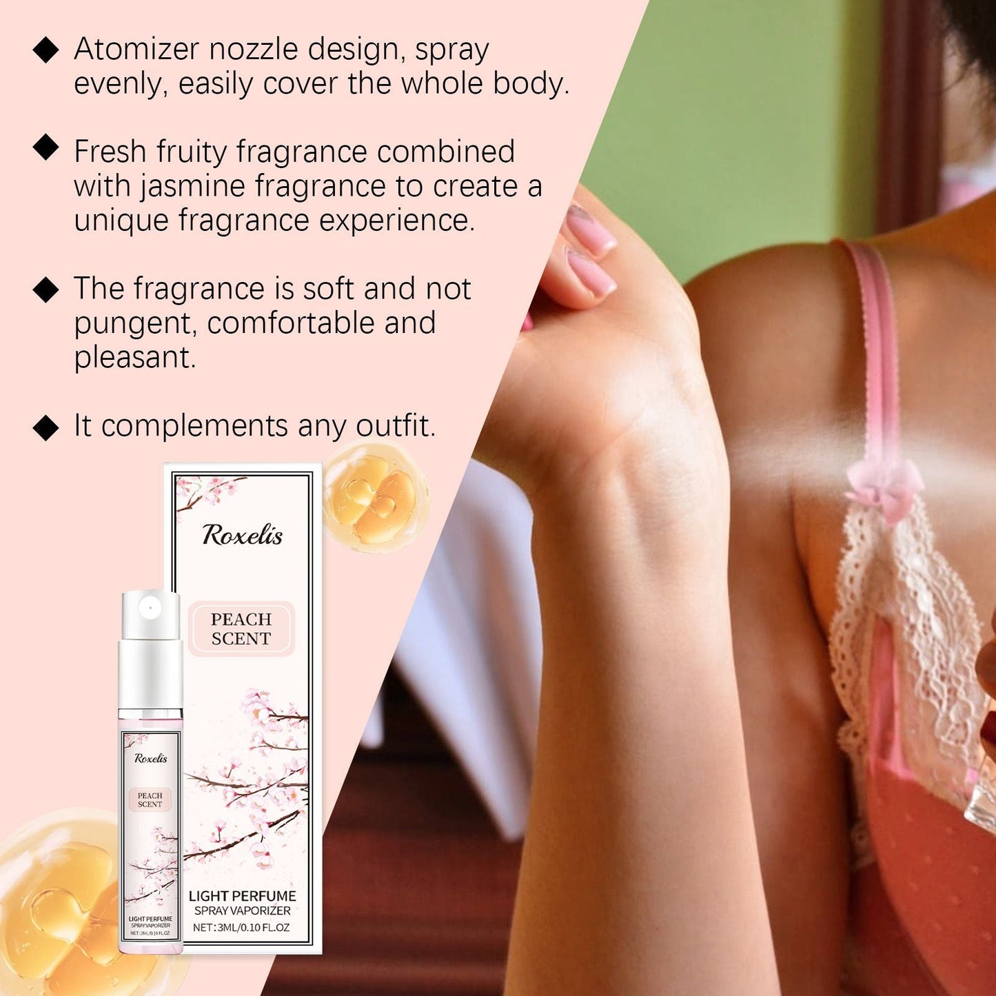 Roxelis Peach Perfume Spray Fresh Fruit Lasting Fragrance Light Elegant Fresh Fruit Fragrance Charm Perfume Spray New Era Fashion LLc