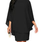 Plus Size Solid Round Neck 3/4 Sleeve Cape Midi Dress; Women's Plus Elegant Slight Stretch Cape Midi Dress New Era Fashion LLc