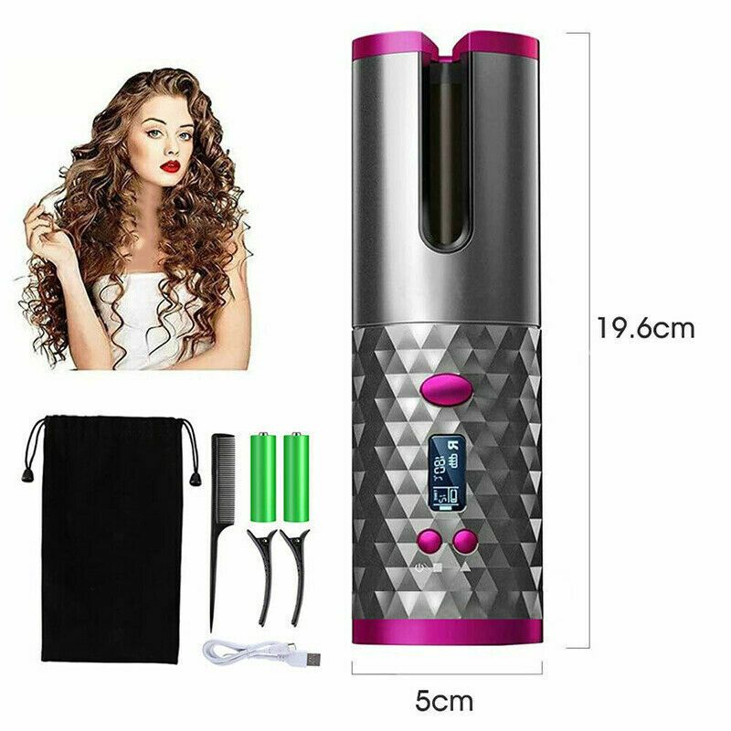 Hair Curler LCD Cordless Auto Rotating Waver Curling Iron Ceramic Wireless USA New Era Fashion LLc
