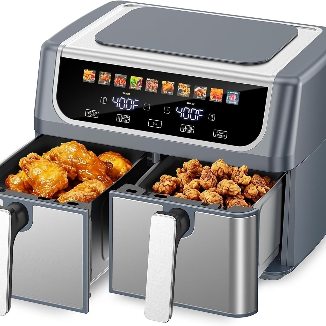9.5 Quart Large Dual Basket Air Fryer with Double Basket, Independent Temp Control & Sync Mode, 10 Presets (Bake/Broil/Defrost/Dehydrate), Shake Reminder System, Compatible for Plug for Appliance New Era Fashion LLc