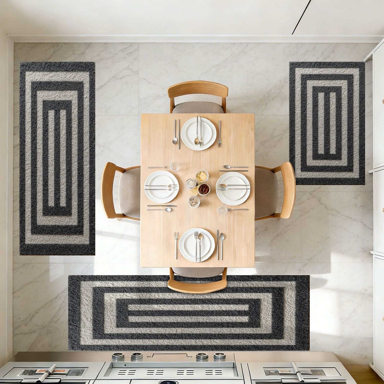 Three-piece kitchen rug set, non-slip and washable, abstract pattern kitchen hallway rug, soft and comfortable, suitable for sinks, floors, entrances, hallways and bathrooms. New Era Fashion LLc