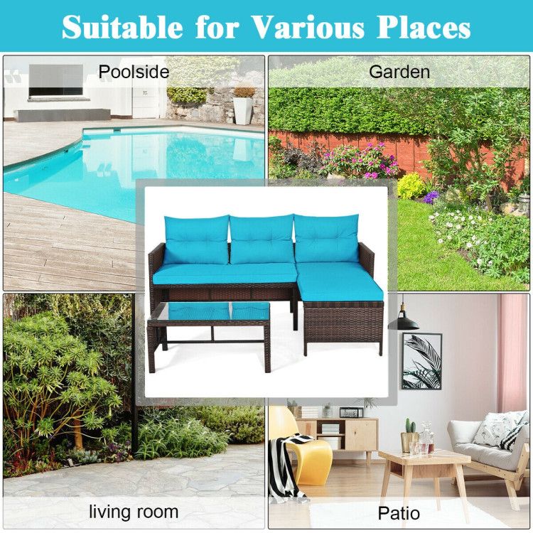3 Pieces Outdoor Patio Corner Rattan Sofa Set New Era Fashion LLc