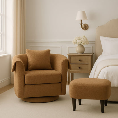 Swivel Accent Chair with Ottoman Set, Modern Chenille Barrel Armchair with Removable Back Pillow & 2 Armrest Covers for Living Room, Bedroom, Office, Yellow New Era Fashion LLc