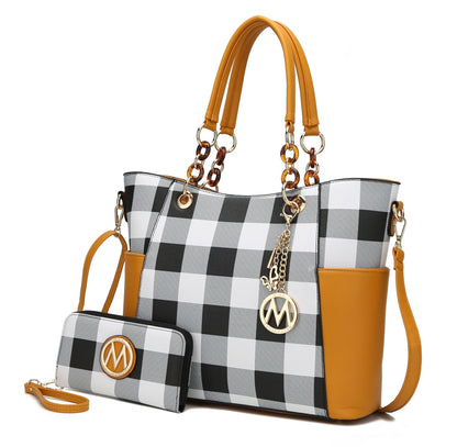 MKF Collection Bonita Checker Tote Handbag & Wallet Set Women by Mia K New Era Fashion LLc
