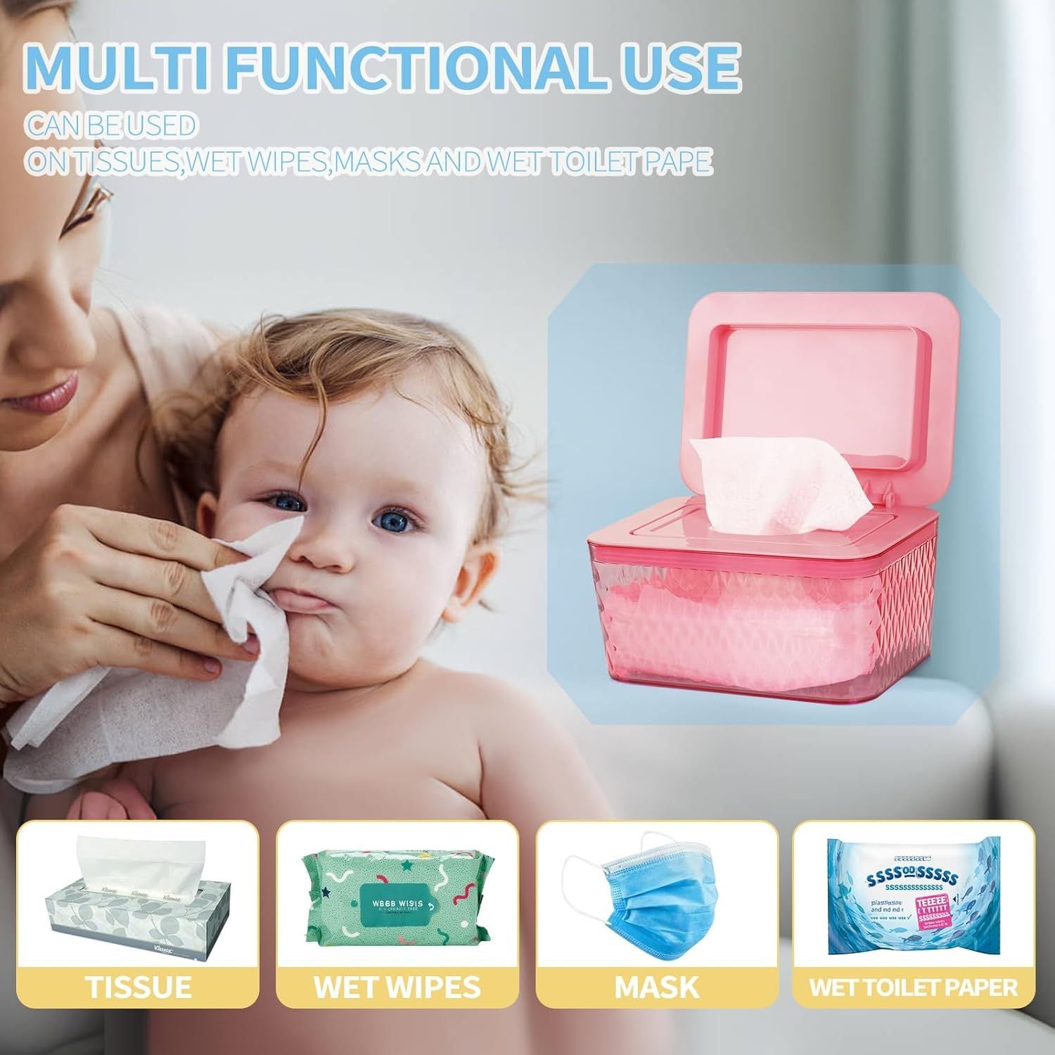 Wipes Dispenser, One-Handed Operation Wipe Holder for Baby & Adult, Seal-Designed Wipes Container for Bathroom Keep Diaper Wipes Fresh New Era Fashion LLc