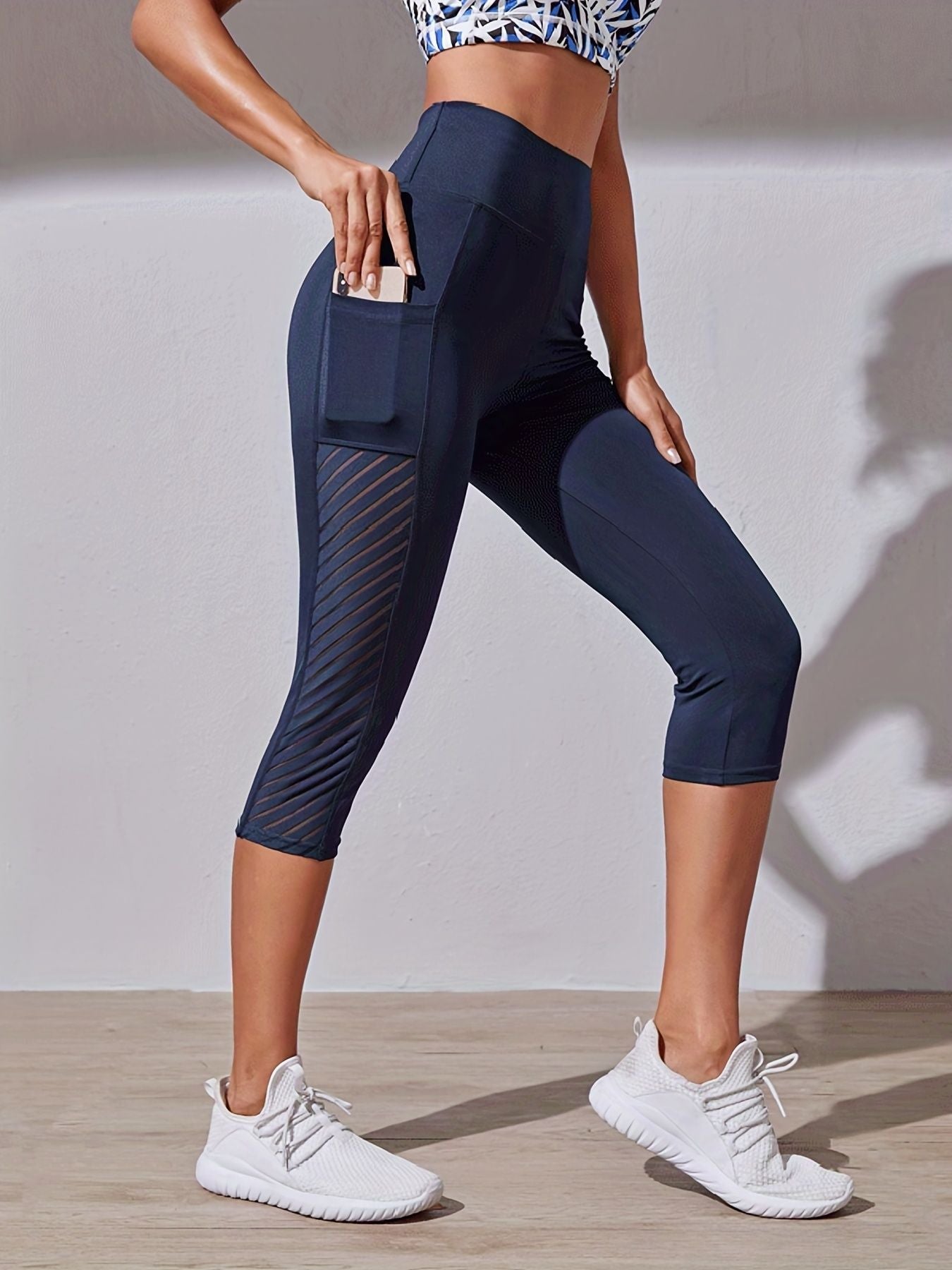 High Waist Yoga Capri Pants, Tummy Control Sports Legging Capri For Women With Out Pockets And Mesh Design New Era Fashion LLc