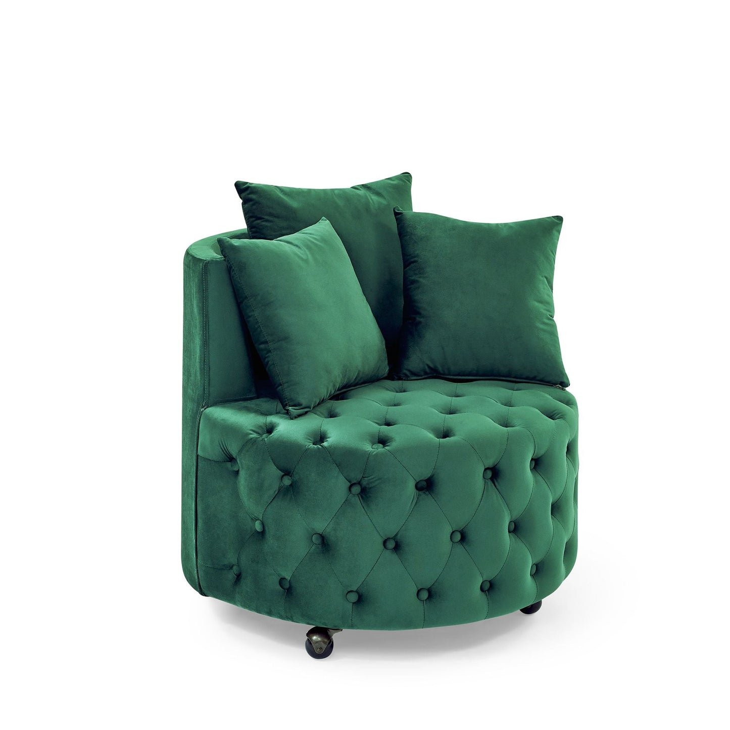 Velvet Upholstered Swivel Chair for Living Room, with Button Tufted Design and Movable Wheels, Including 3 Pillows New Era Fashion LLc