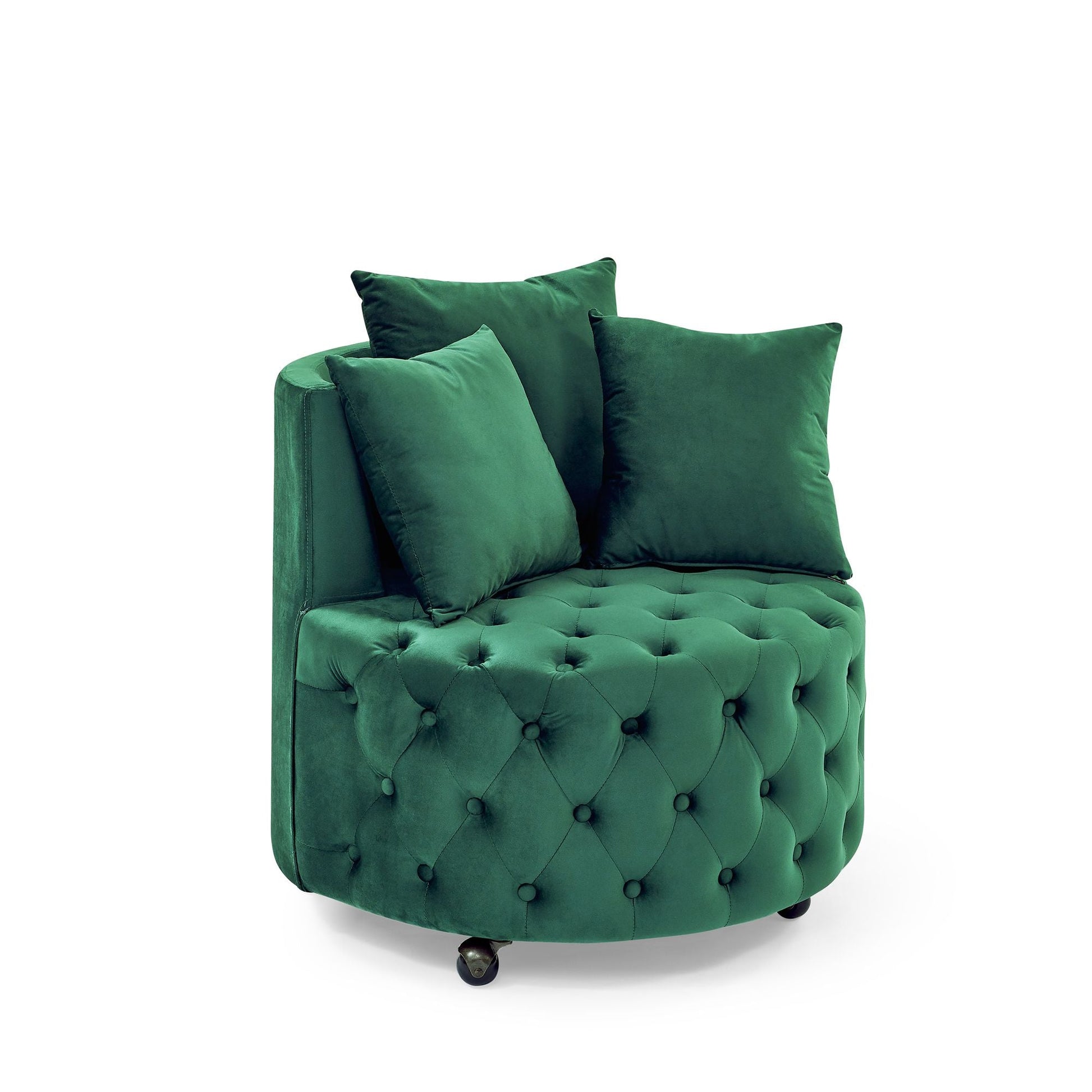 Velvet Upholstered Swivel Chair for Living Room, with Button Tufted Design and Movable Wheels, Including 3 Pillows New Era Fashion LLc
