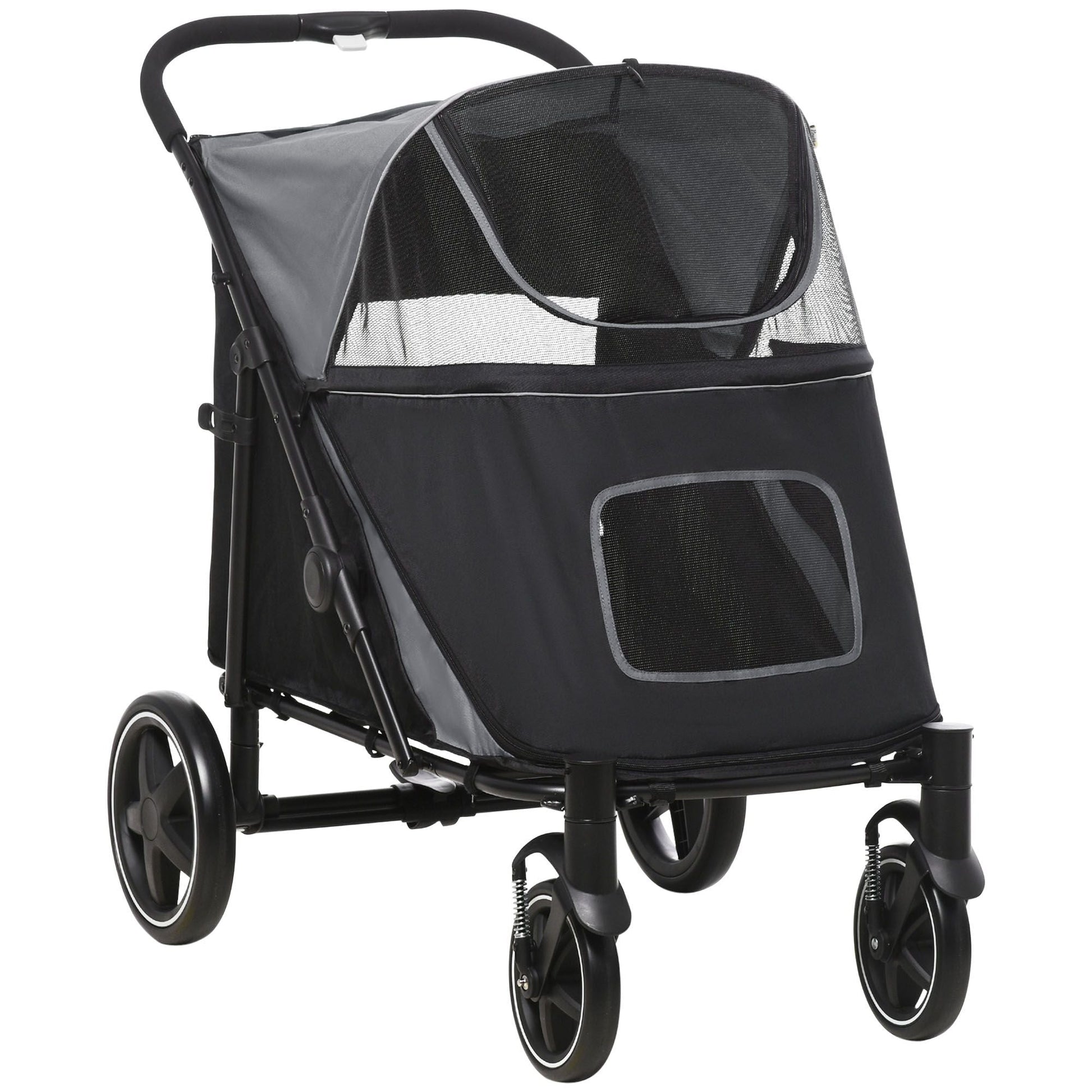 Pet Stroller Dog Cat Carriage One Click Fold with Universal Front Wheels Shock Absorber Brakes Storage Bags Mesh Window New Era Fashion LLc