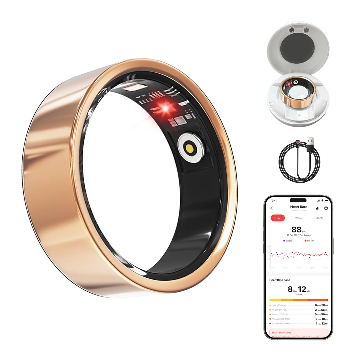 Smart Ring Health Tracker - Fitness Sleep Heart Rate Blood Oxygen Tracker Smart Ring For Men And Women,IP68 Waterproof Level Bluetooth Fitness Tracker Rings Family Care New Era Fashion LLc