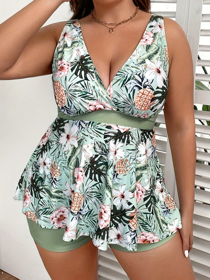 Large size women's swimsuit, green, fresh and fashionable split type Tankini swimsuit New Era Fashion LLc