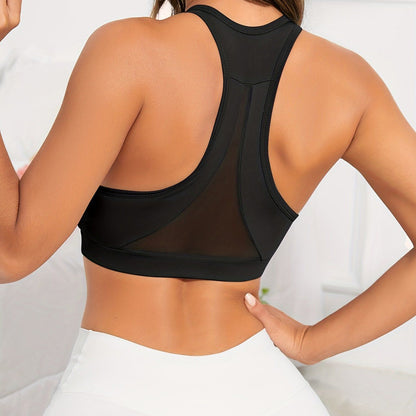 Green Solid Color Breathable Mesh Stitching Tank Top, Sports Yoga Fitness Bra New Era Fashion LLc