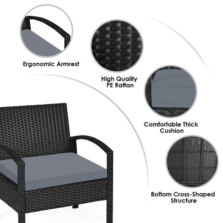 3 Pieces Outdoor Rattan Patio Conversation Set with Seat Cushions New Era Fashion LLc