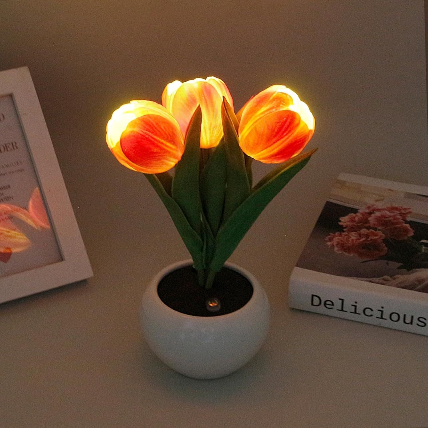 Tulip Lamp - LED Replica Tulip Table Lamp with Flower Vase for Desktop Decoration. Suitable for home, living room, desktop decoration, holiday gifts, atmosphere decoration lamps. Powered by USB New Era Fashion LLc