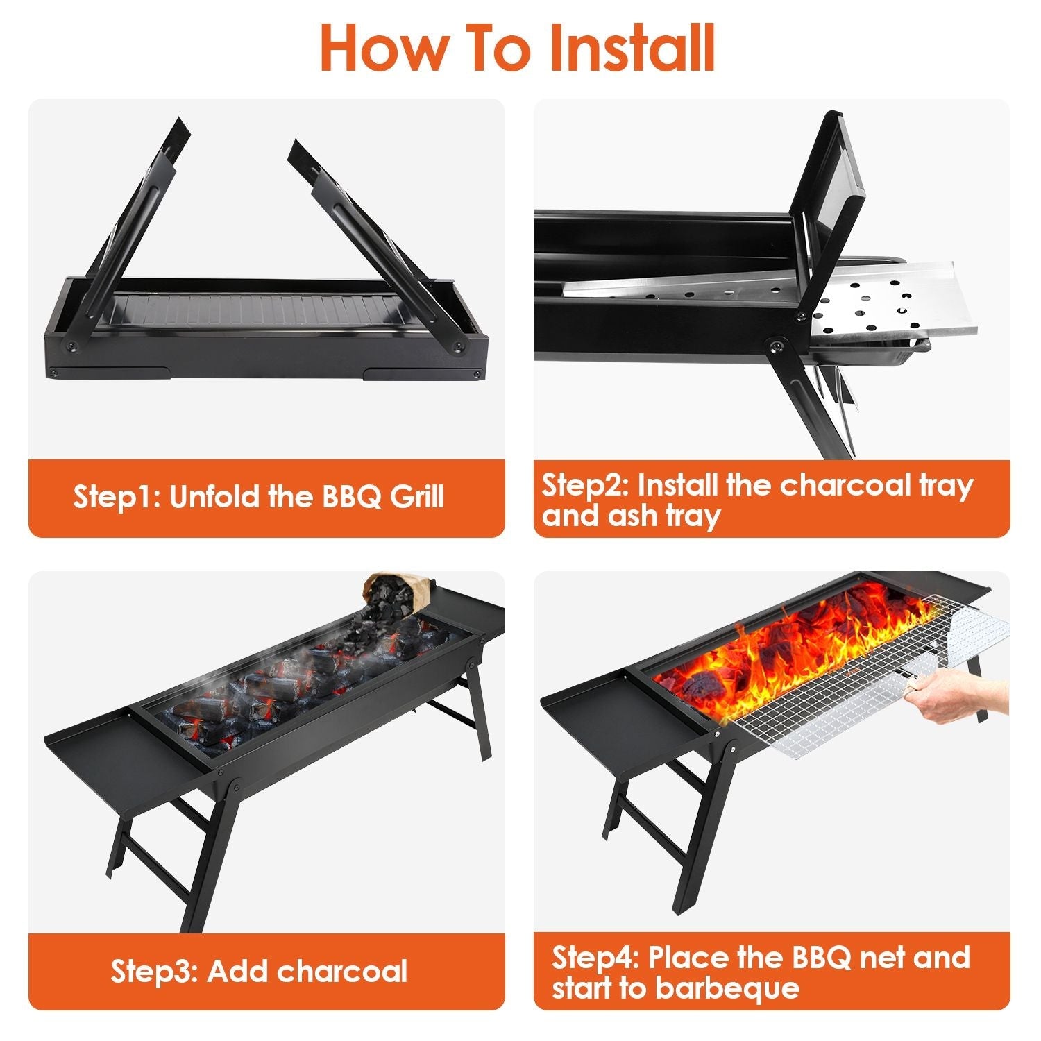 Folding Charcoal BBQ Grill Stainless Steel Grill with Shelf Net Easy Setup for Camping Picnic Outdoor Party Backyard New Era Fashion LLc
