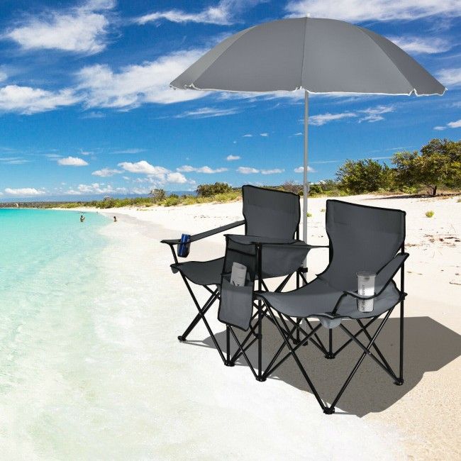 Portable Folding Picnic Double Chair With Umbrella New Era Fashion LLc