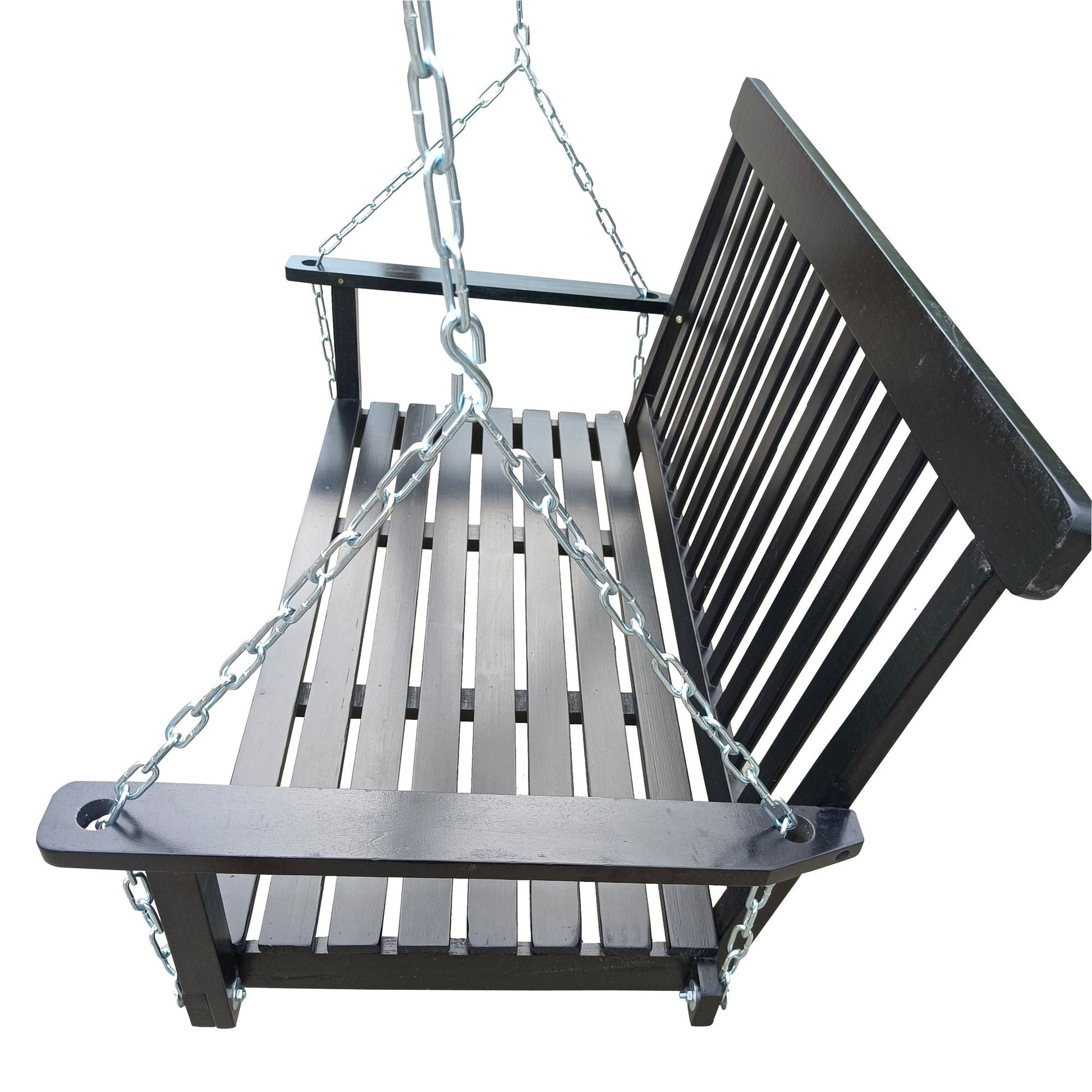 Front Porch Swing with Armrests;  Wood Bench Swing with Hanging Chains; for Outdoor Patio ; Garden Yard;  porch;  backyard;  or sunroom; Easy to Assemble; black New Era Fashion LLc