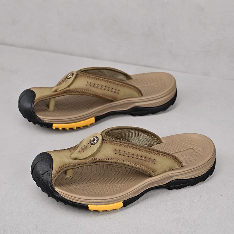 Summer men's new first layer cowhide flip-flops fashion all comfortable men's slippers beach shoes New Era Fashion LLc