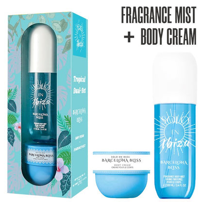 2-Piece Set, SOLO EN IBIZA Body & Hair Fragrance Mist And Body Cream Gift Box For Men And Women, Long Lasting Fragrance, 4 Different Scent, Perfect For Holiday Gifts, Dating, Daily Life, Parties New Era Fashion LLc