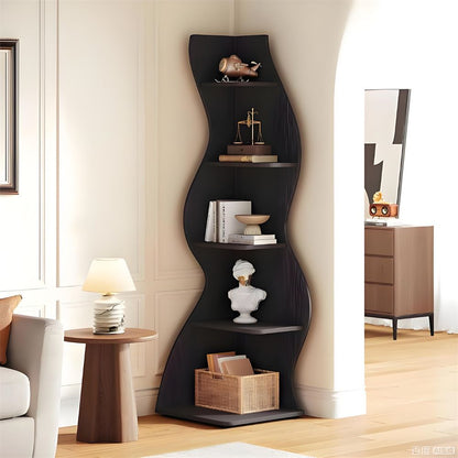 Wave shaped corner shelves, modern corner bookshelves, bookcases, display stands, and plant racks are suitable for small spaces New Era Fashion LLc