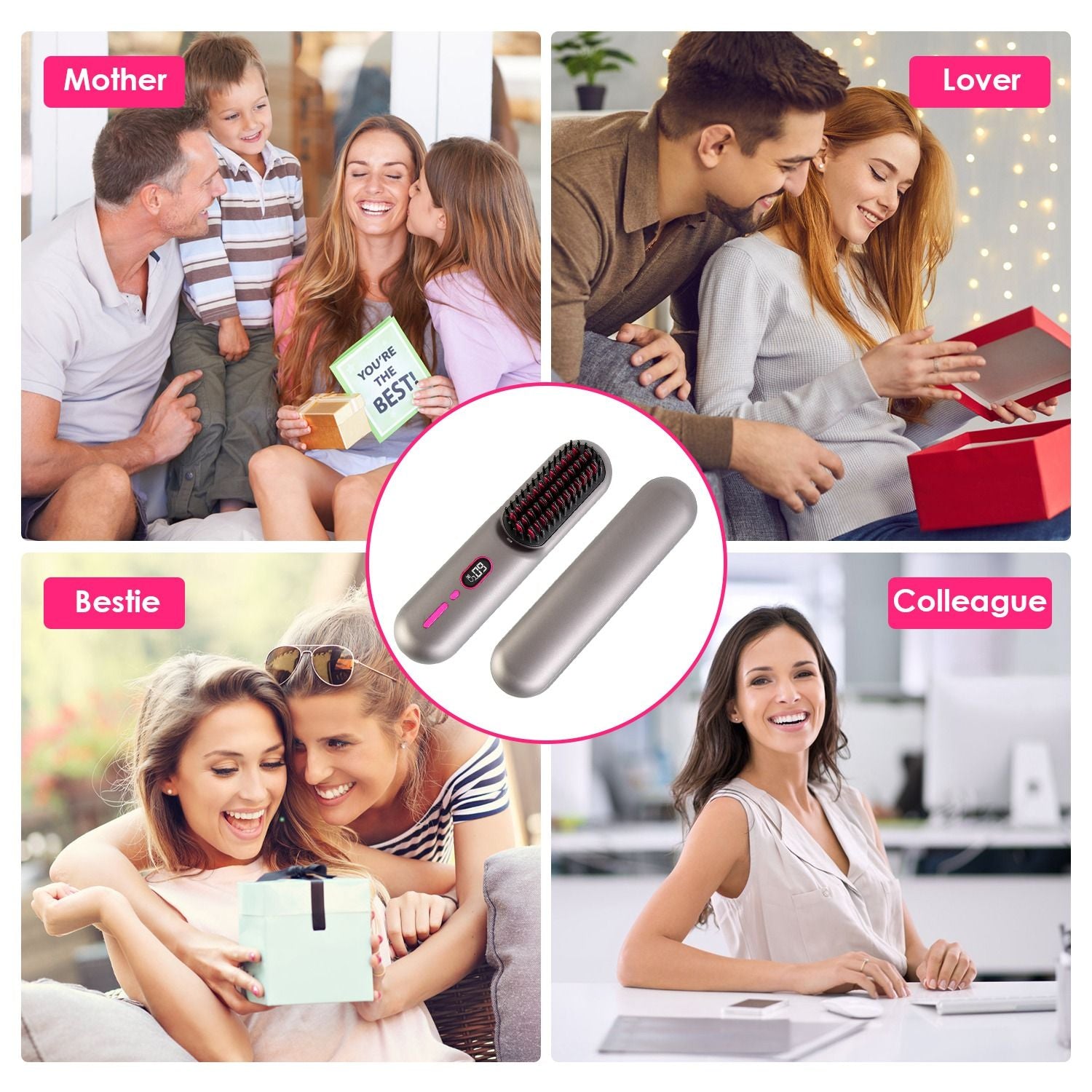 Cordless Negative Ion Hair Straightener Brush Rechargeable Mini Styling Comb with 12 Heating Levels Anti-scald 30S Preheating 30Mins Auto Sleep LCD Display New Era Fashion LLc