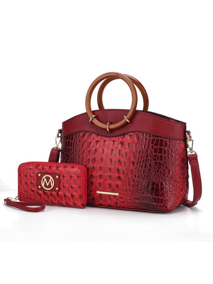 MKF Collection Phoebe Faux Crocodile Embossed Vegan Leather Women Tote with Wristlet Wallet Bag by Mia k New Era Fashion LLc