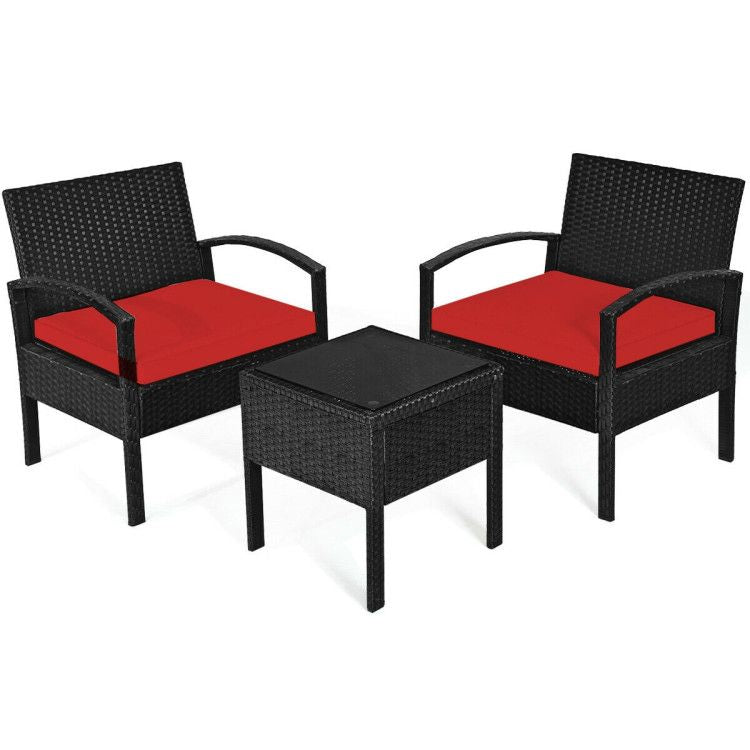 3 Pieces Outdoor Rattan Patio Conversation Set with Seat Cushions New Era Fashion LLc