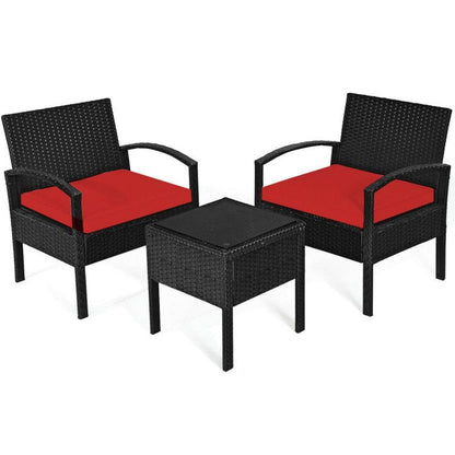 3 Pieces Outdoor Rattan Patio Conversation Set with Seat Cushions New Era Fashion LLc