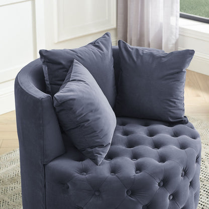 Velvet Upholstered Swivel Chair for Living Room, with Button Tufted Design and Movable Wheels, Including 3 Pillows New Era Fashion LLc