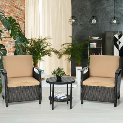 3 Pieces Patio Rattan Furniture Set Cushioned Sofa Storage Table with Shelf Garden New Era Fashion LLc