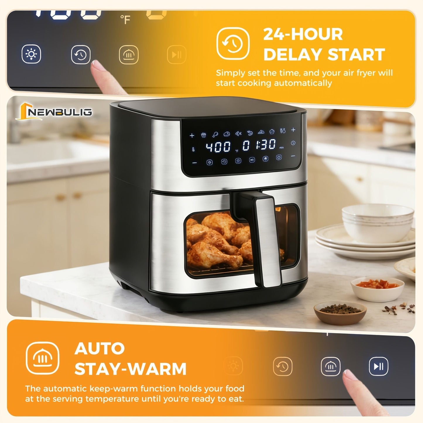 6.34QT Multi-Function Air Fryer with Ceramic Coating Suitable for Roast, Bake, Broil, Dehydrate, Reheat & Keep Warm, Digital Temperature (90°F-450°F), Easy-Clean Cooker for, -Type Plug ( Plug) New Era Fashion LLc