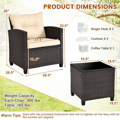 3 Pieces Patio Rattan Furniture Set with 4 Removable Cushions New Era Fashion LLc