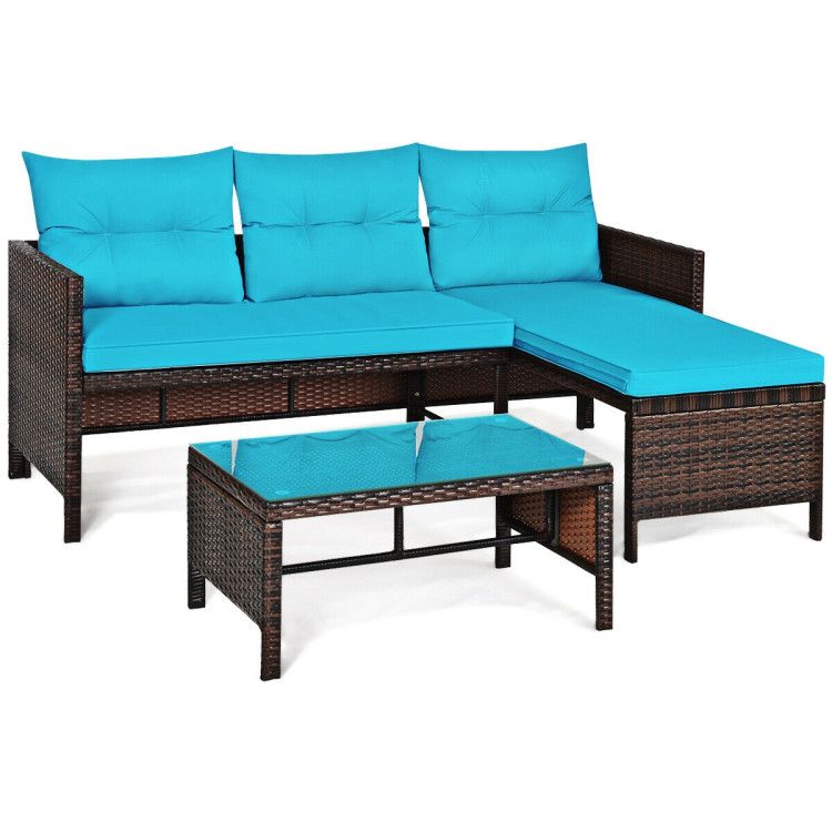 3 Pieces Outdoor Patio Corner Rattan Sofa Set New Era Fashion LLc