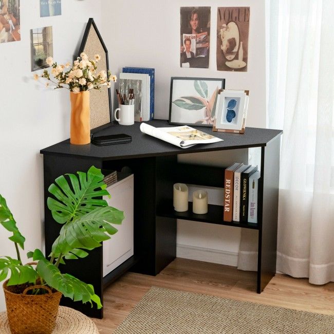 Corner Computer Desk Triangle Writing Workstation with Storage Shelf New Era Fashion LLc