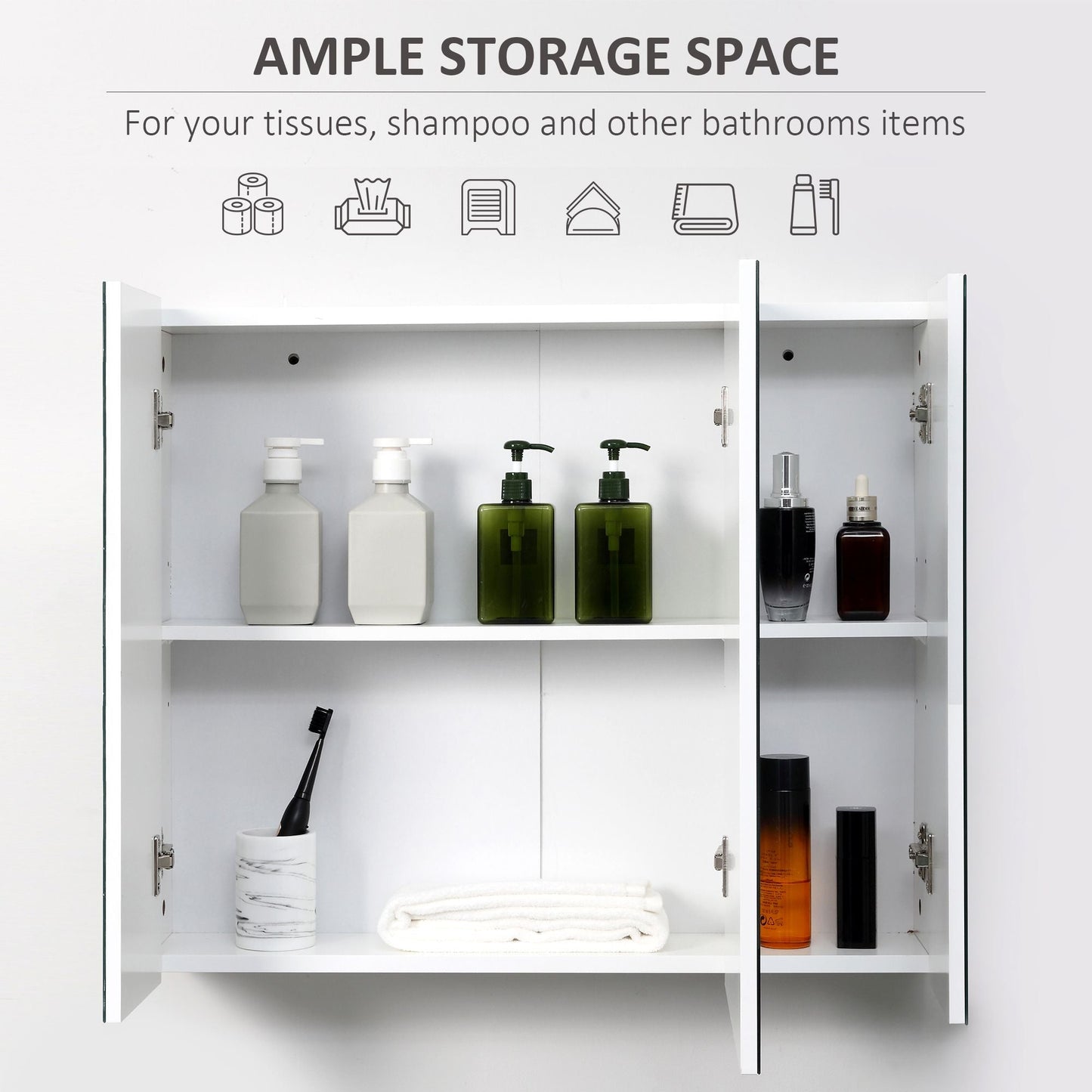 Wall Mounted Mirror Cabinet, Bathroom Medicine Cabinet with Mirror, 3 Doors and Adjustable Shelves, White New Era Fashion LLc