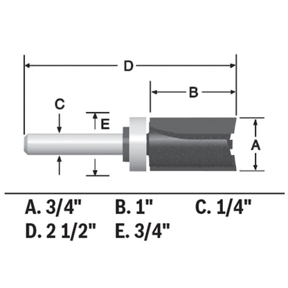BOSCH 85682MC 3/4 In. x 1 In. Carbide-Tipped Double-Flute Top-Bearing Straight Trim Router Bit VM Hardware