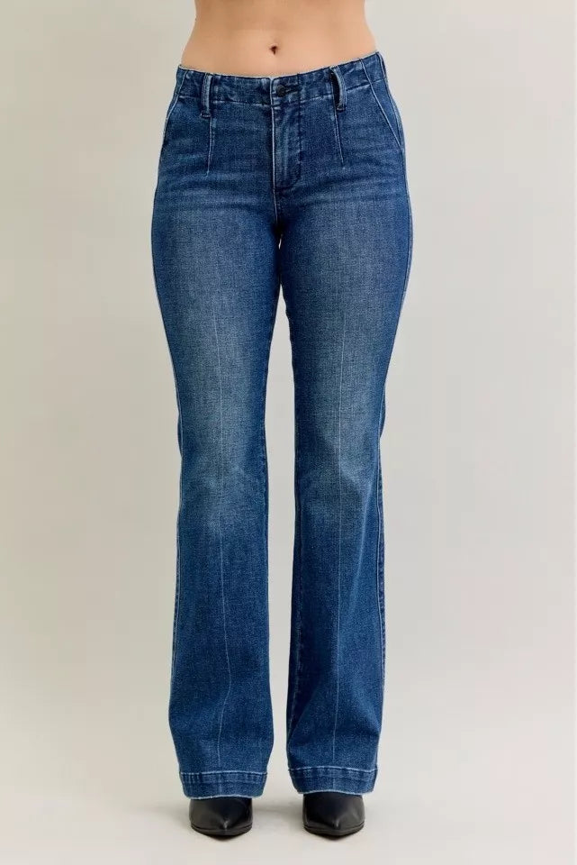 Judy Blue Full Size Mid Rise Bootcut Jeans with Welt Pockets Plus Size Garden Naked Curves