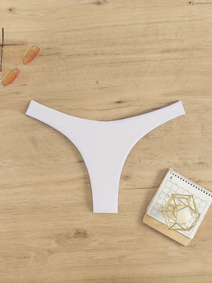 New Bikini Solid Color Cheeky Ruched Thong Bikini Bottoms for Women – High Stretch Polyamide Swim Briefs with Flattering Fit – Casual Swimwear Essential for Beach Pool and Summer Vacation Stevvex