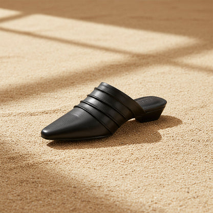 Handmade Sheepskin Ruched Mule Slides – Square Toe Low Heel FitiqueFit