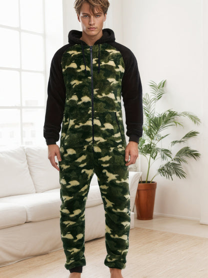 Men'S Heavy-Duty Full-Zip Hooded Onesie - Long Sleeve Winter Sleepwear with Drawstring Hood, Loose Fit Onesie for Cold Weather, Christmas Costume & Everyday Indoor/Outdoor Use - Easy Zipper Closure, Indoor Loungewear, Plush, NovaCart